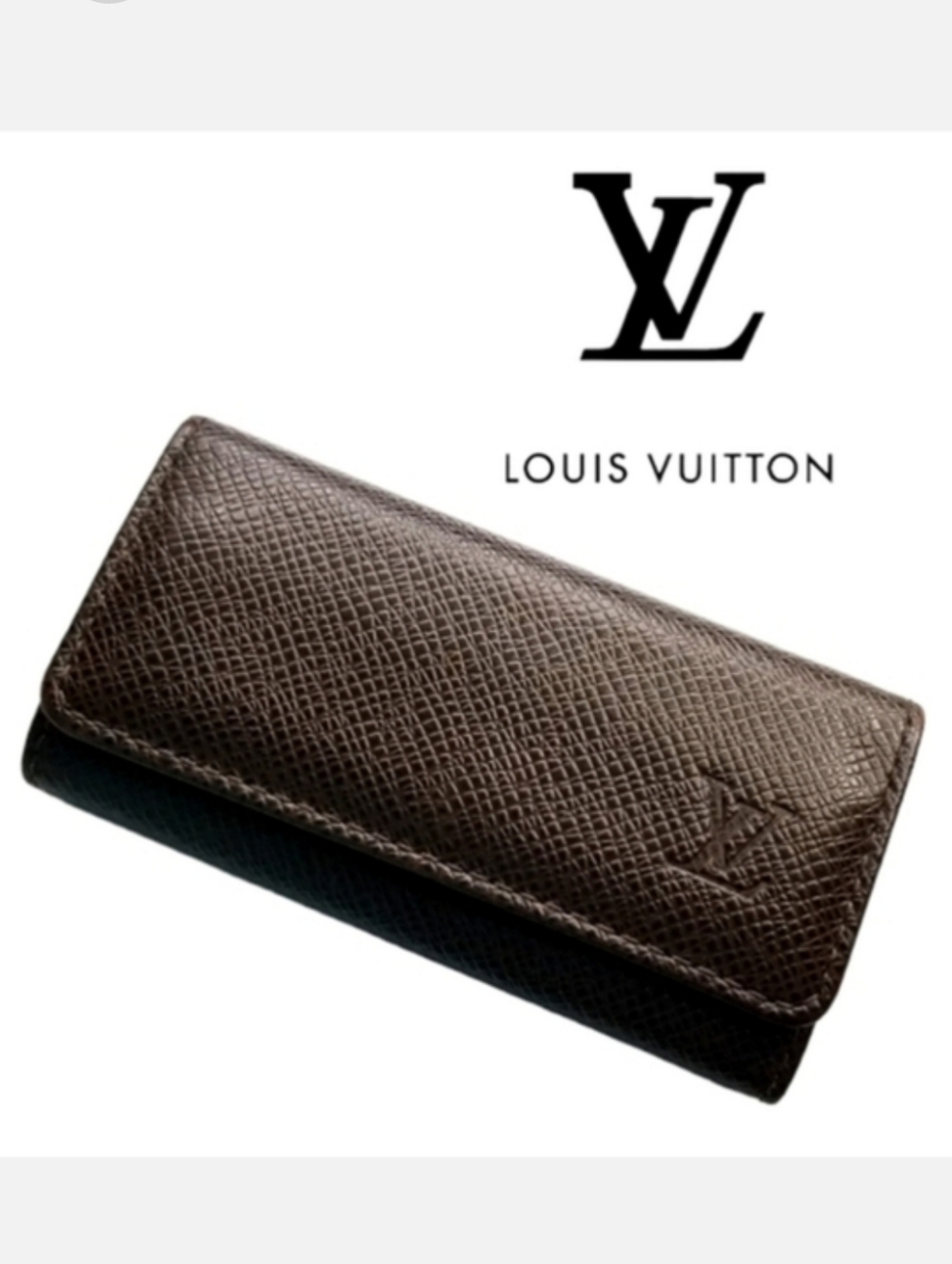 LOUIS VUITTON Authentic Brown Taiga Leather Multicles 4 Key Tri-Fold Case